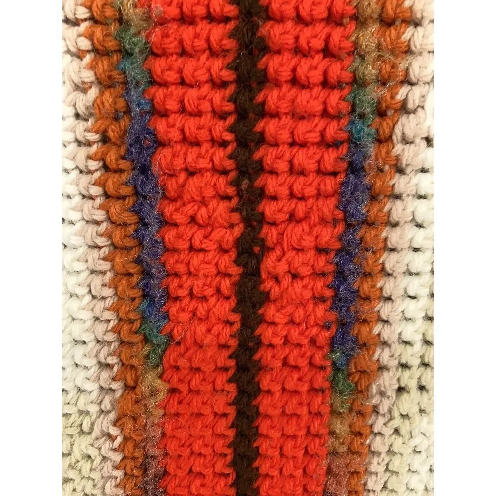 VTG‎ Crochet Throw Blanket Afghan Shawl-Southwest-Aztec-Handmade-Fringe -Gift